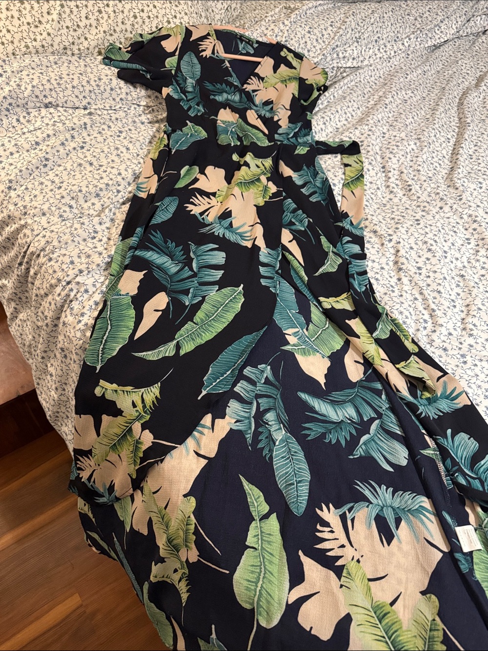 Shein Tropical Print Wrap Dress with front slit
